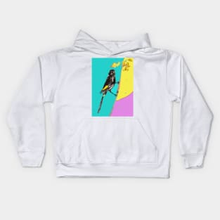 Australian Honeyeater Bird Painting - New Holland on Aqua and Yellow Kids Hoodie